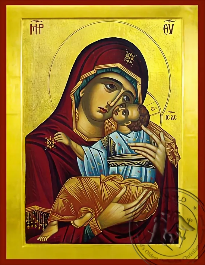 Богородица с Младенцем, Сладкое Лобзание, Хионий, Наксосский, Греция (восстановление оригинал), византийская икона