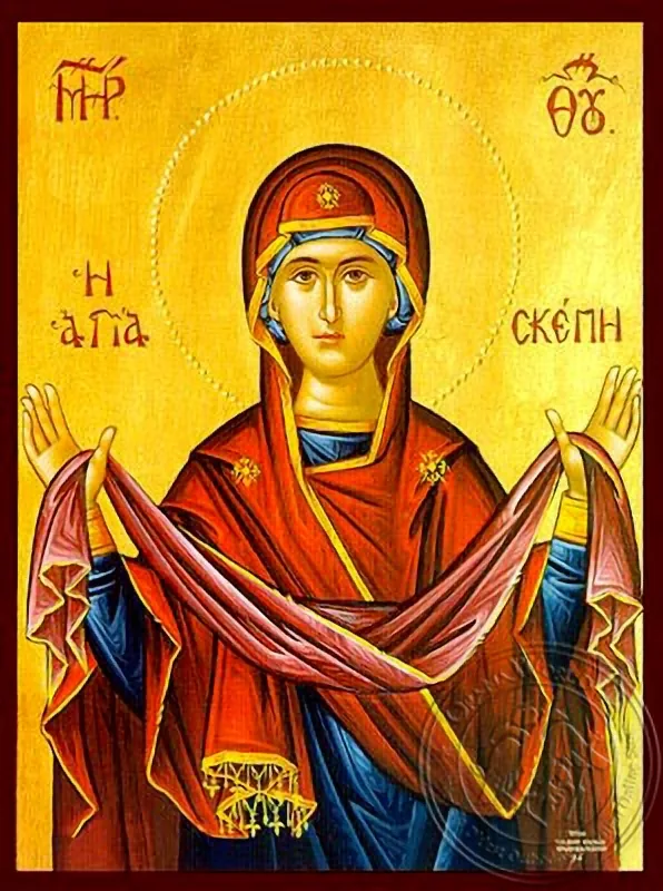 Богородица, святой Покров (Покров), рукописная икона