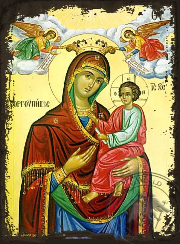 Panagia Gorgoypekoos with Angels - Aged Byzantine Icon