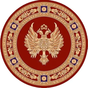 Round Ecclesiastical Carpet with Double-headed Eagle in Red Color