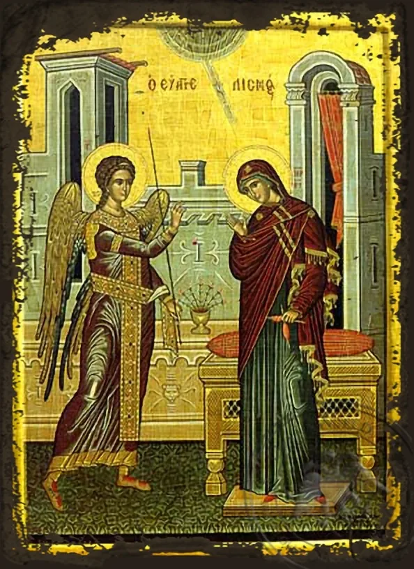 The Annunciation - Aged Byzantine Icon