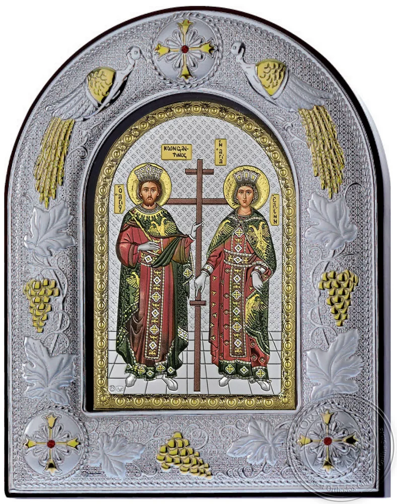 წმინდანები კონსტანტინე და ელენე, ვერცხლისფერი ხატი მინის ჩარჩოში