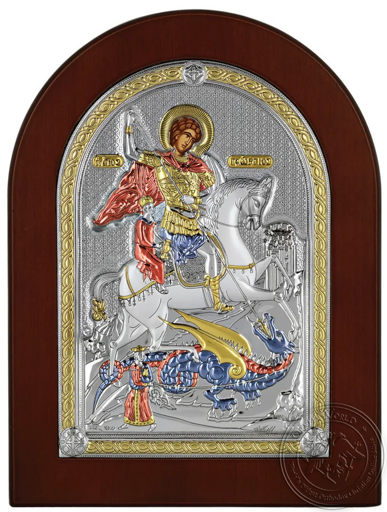 Святой Георгий, икона под серебро