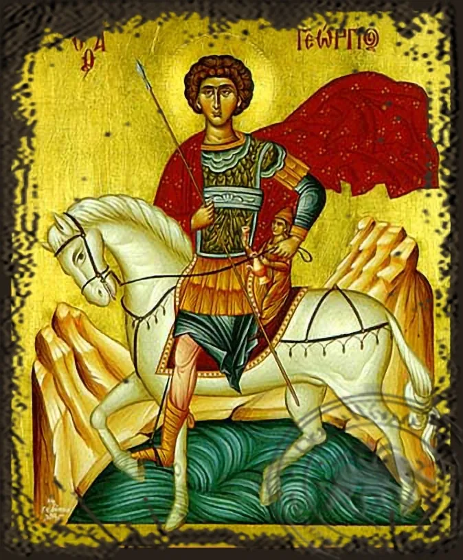 Святой великомученик Георгий, на коне, византийская икона под старину