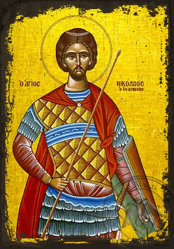 Saint Nicholas the New Martyr of Vounena, Greece - Aged Byzantine Icon