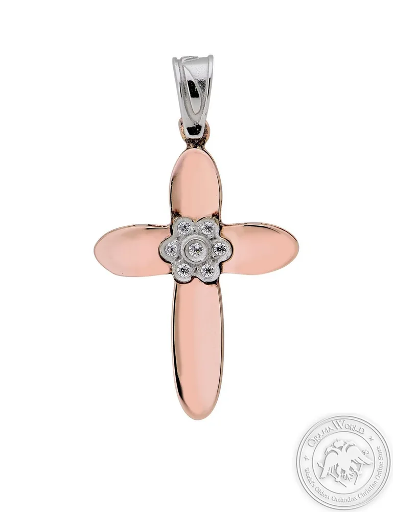 Christening Cross for Girls made of 14K Pink and White Gold with Cubic Zirconia