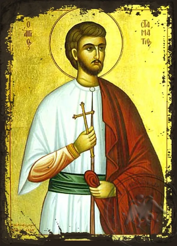 Saint Stamatios - Aged Byzantine Icon