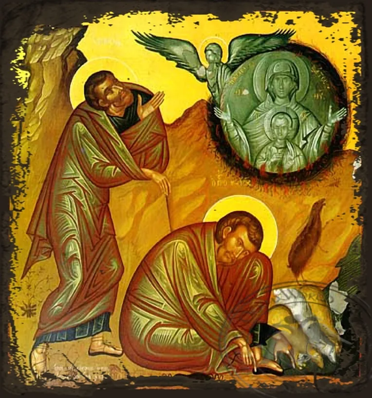 The Burning Bush and Holy Prophet Moses - Aged Byzantine Icon
