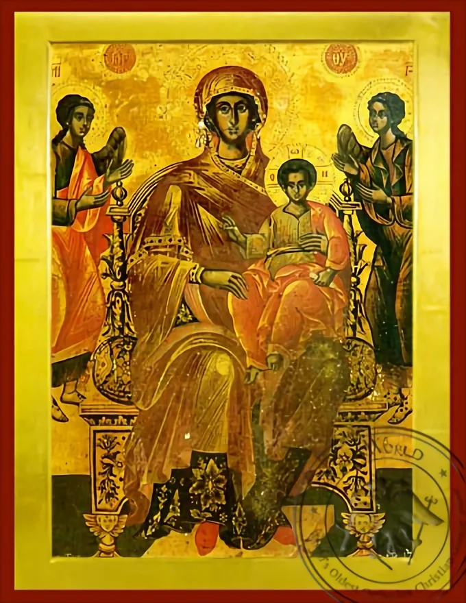Virgin and Child, Enthroned, Platytera (More Spacious Than Heavens) - Byzantine Icon