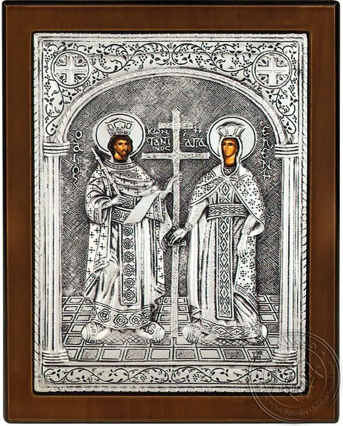 Константин и Елена, серебряная икона