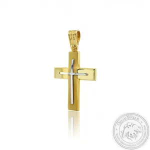 Christening Cross for Boys made of 14K Yellow and White Gold