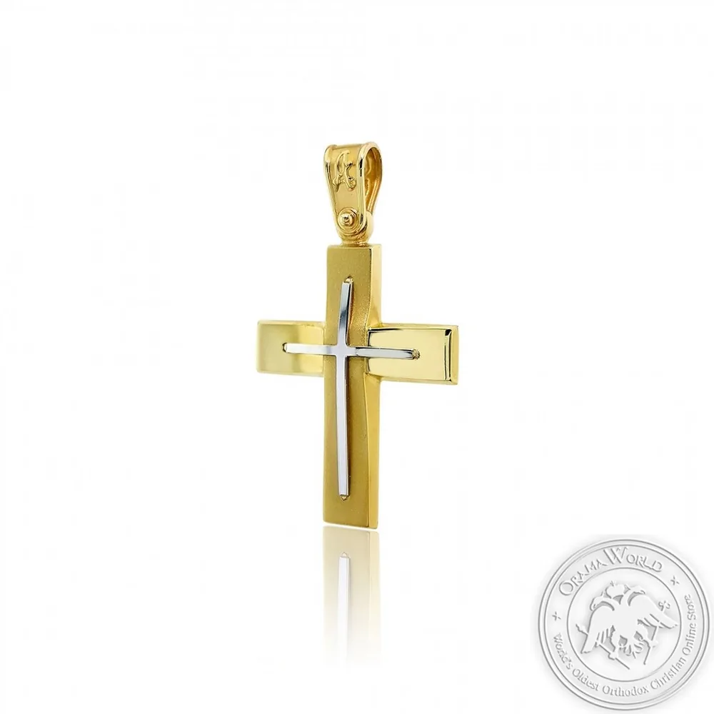 Christening Cross for Boys made of 14K Yellow and White Gold