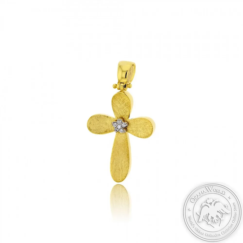 Christening Cross for Girls made of 14K Yellow Gold with Cubic Zirconia