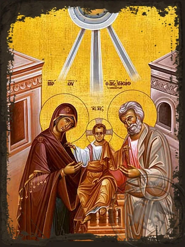წმინდა ოჯახი, ძველებურად გაფორმებული ბიზანტიური ხატი