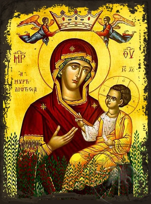 ღვთისმშობელი ყრმით, ოდიგიტრია, მურტისა, ძველებურად გაფორმებული ბიზანტიური ხატი