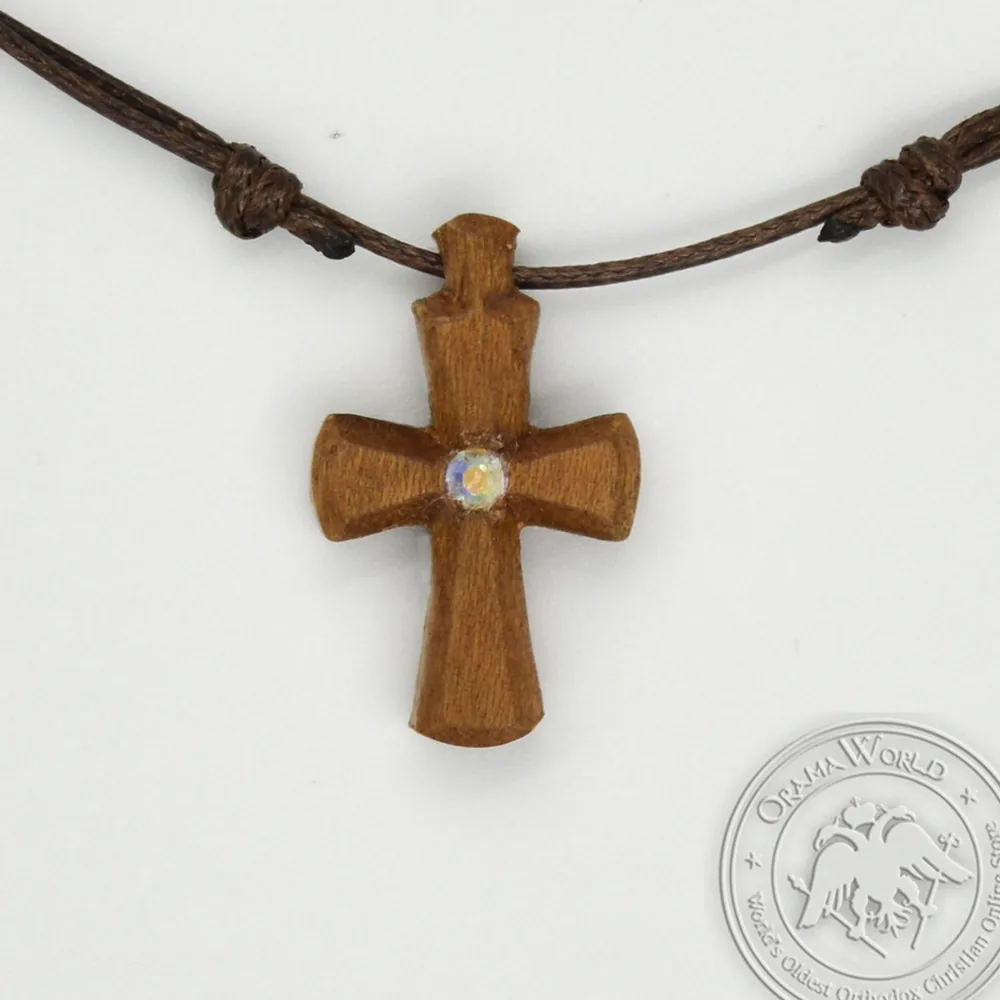 Handcrafted Wooden Oval Cross with Stone