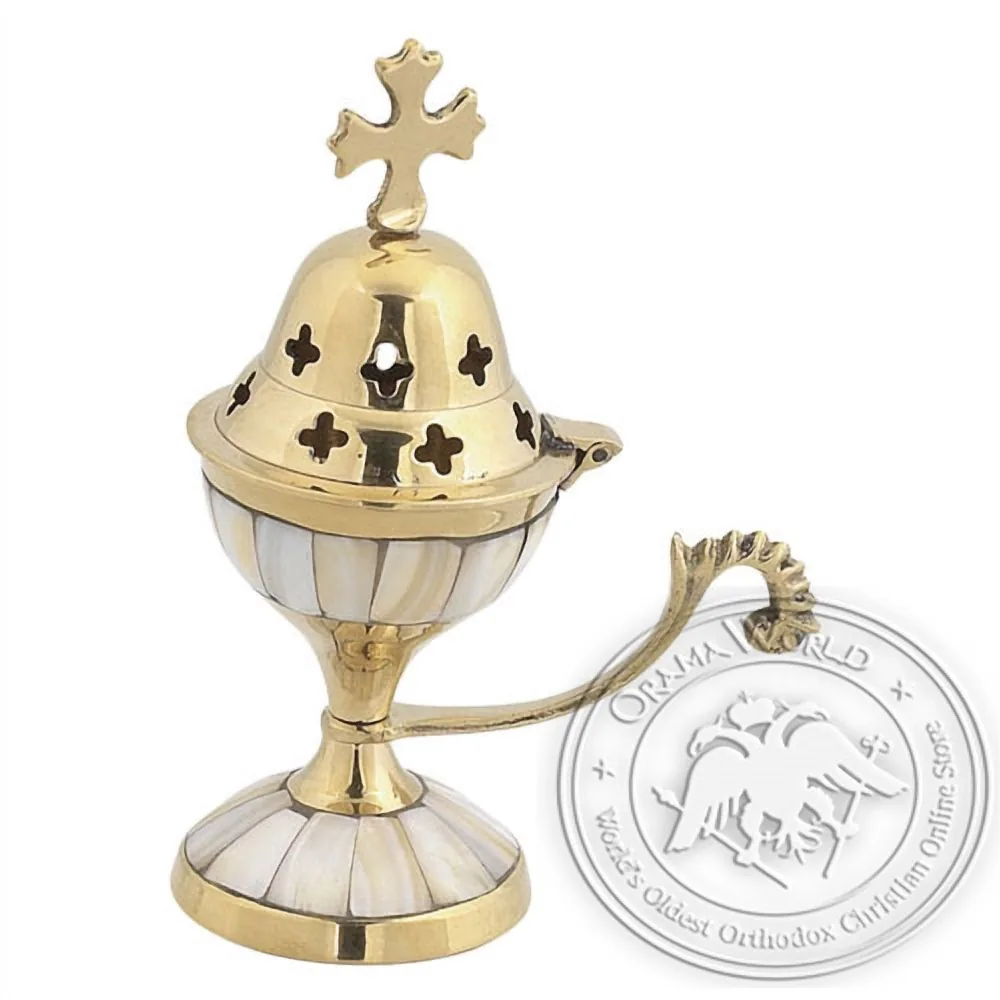Byzantine Brass Home Censer with Ivory - H81