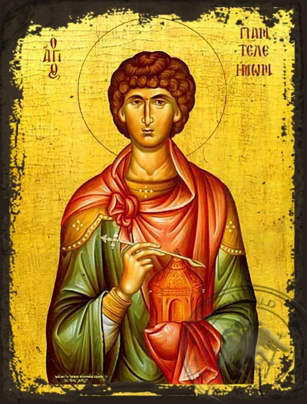 წმინდა დიდმოწამე პანტელეიმონი, ძველებურად გაფორმებული ბიზანტიური ხატი