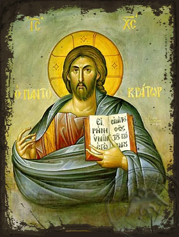 Christ Blessing, Pantocrator - Aged Byzantine Icon