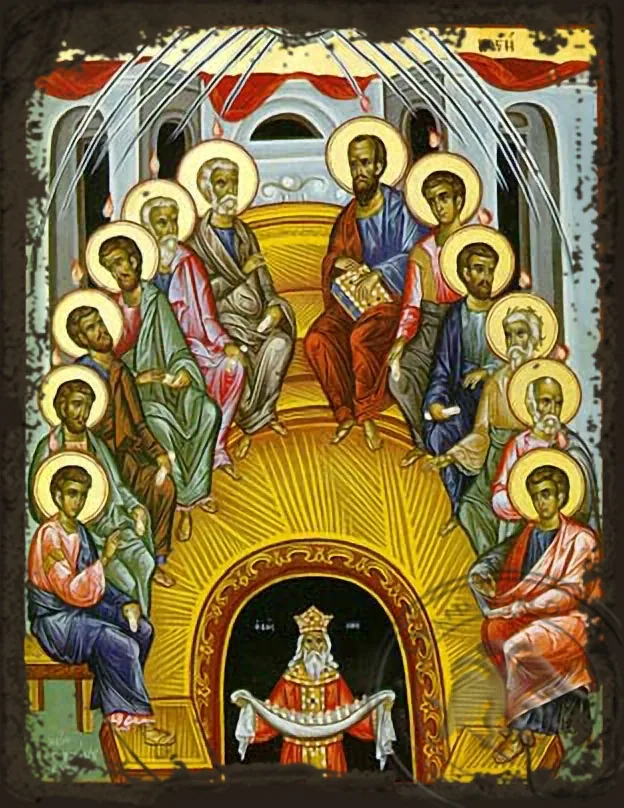 Пятидесятница, византийская икона под старину