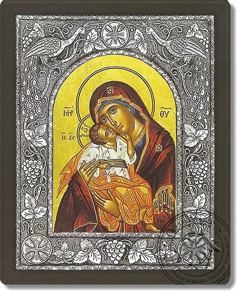Panagia Glikofilousa - Silver Icon