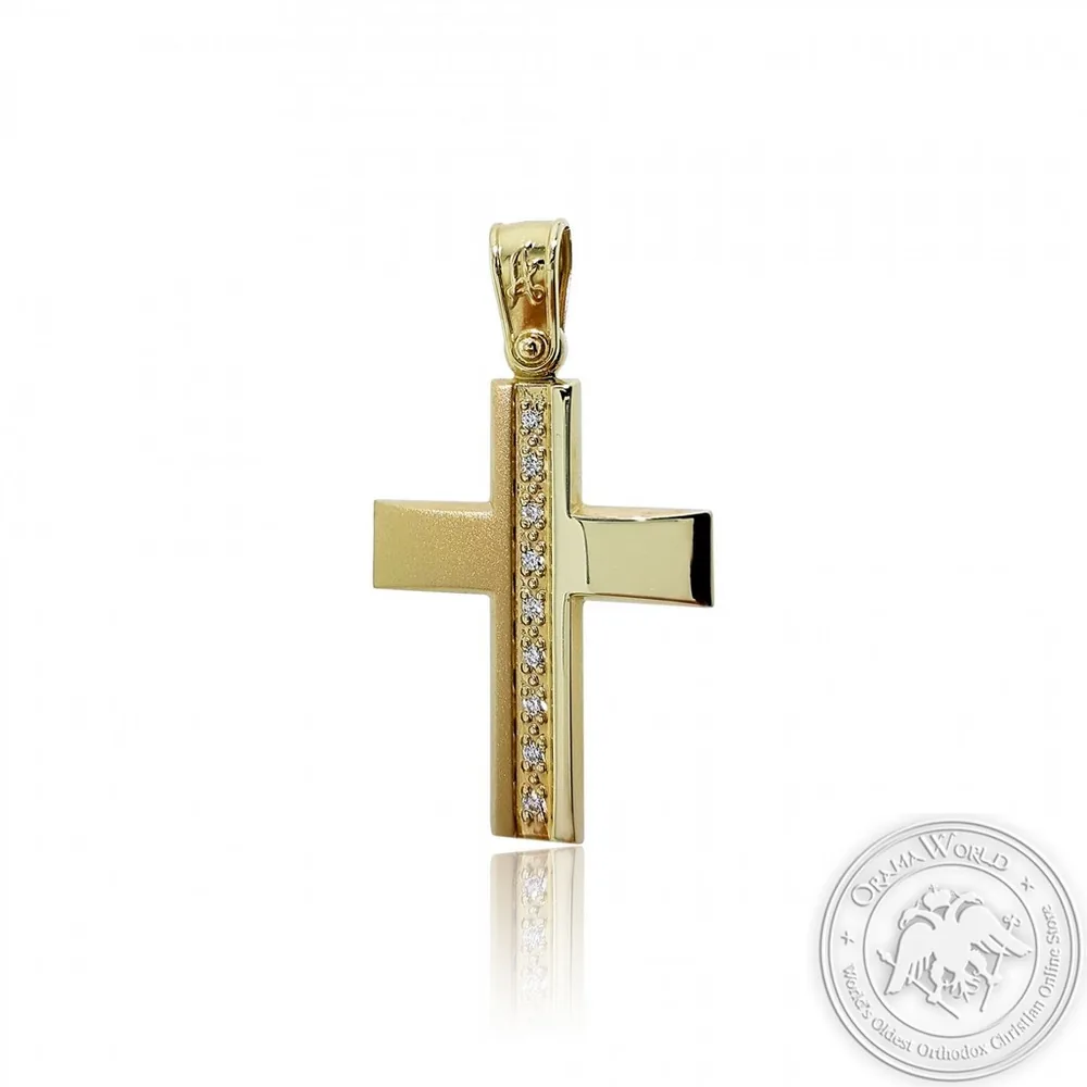 Christening Cross for Girls made of 14K Yellow Gold with Cubic Zirconia