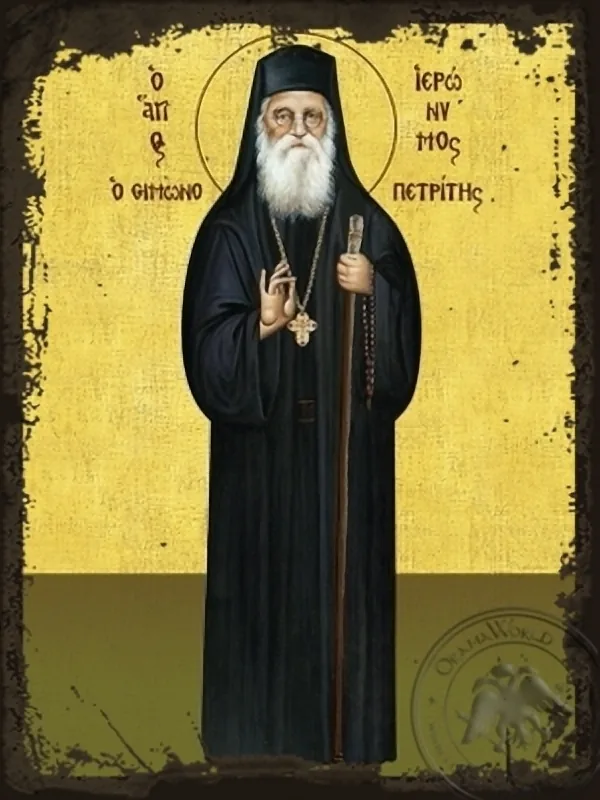 Saint Jeronymos of Holy Monastery Simonos Petra Mount Athos Greece Full Body - Aged Byzantine Icon