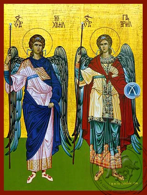 წმინდა მთავარანგელოზთა მიქაელისა და გაბრიელის კრება, სრული ტანით, ხელნაწერი ხატი