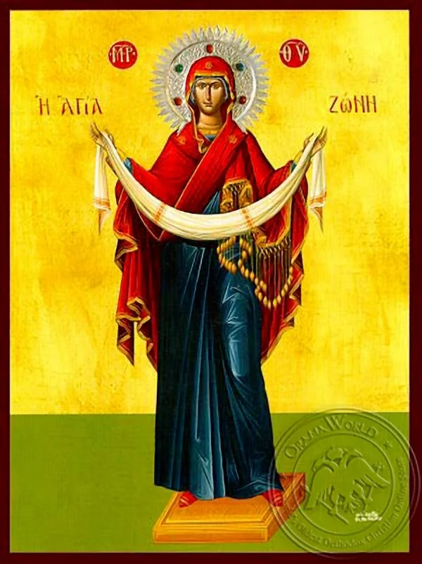 ღვთისმშობელი, ღვთისმშობლის სარტყლის დადება, სრული ტანით, ხელნაწერი ხატი