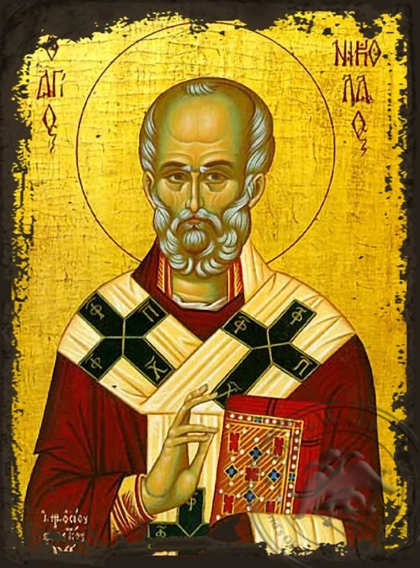 Святитель Николай, архиепископ Мирликийский, византийская икона под старину