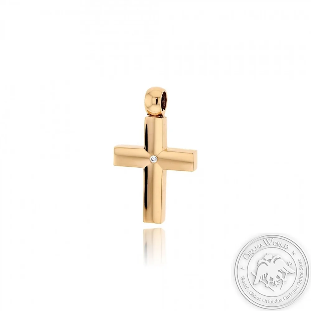 Christening Cross for Girls made of 14K Yellow Gold with Cubic Zirconia
