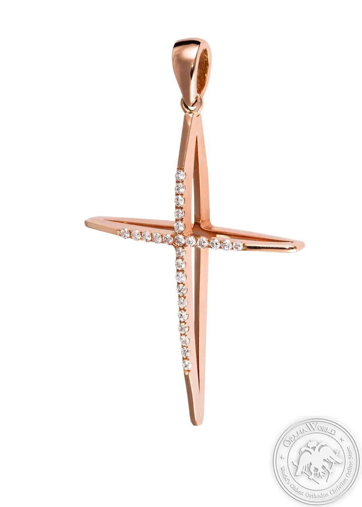 Christening Cross made of 18K Pink Gold with Diamonds