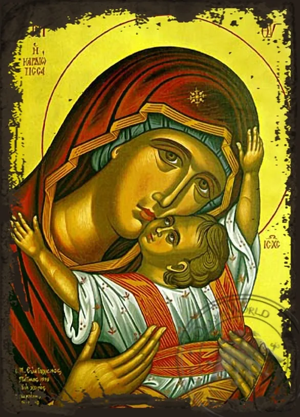 Panagia Glykophilousa  Kardiotissa - Aged Byzantine Icon
