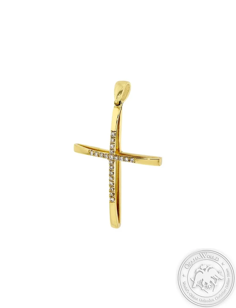 Christening Cross for Girls made of 18K Yellow Gold with Diamonds