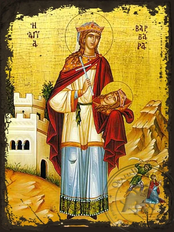 Святая великомученица Варвара, в полный рост, византийская икона под старину