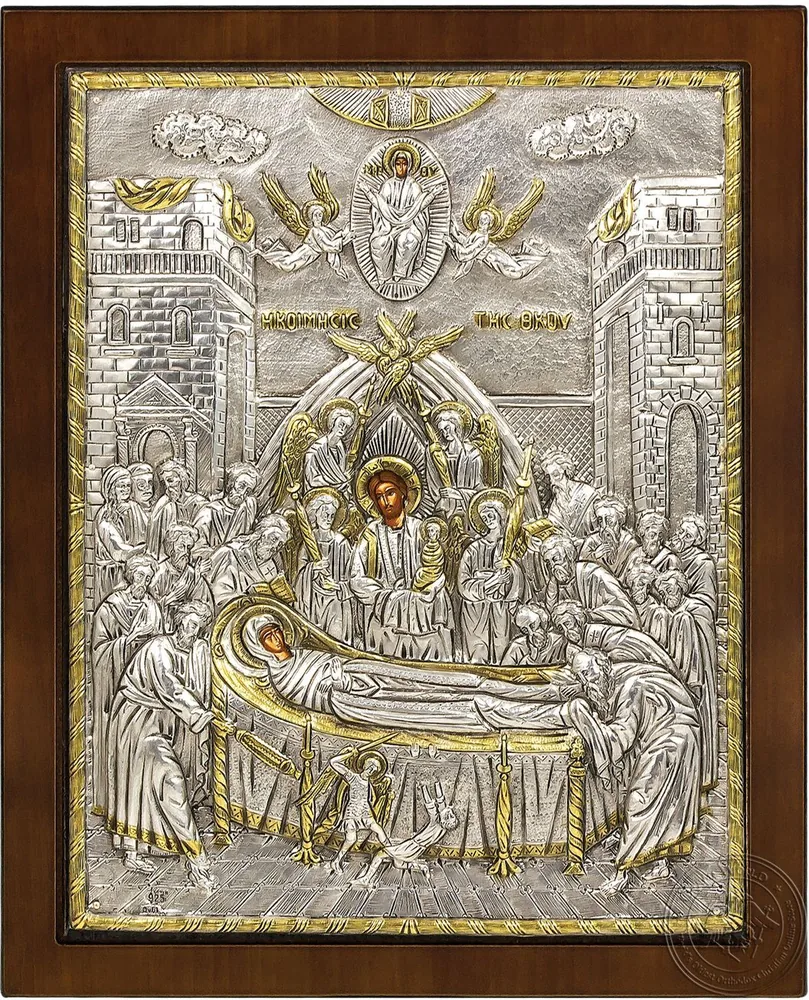 The Dormition of the Mother of God - Silver Gold Plated Icon