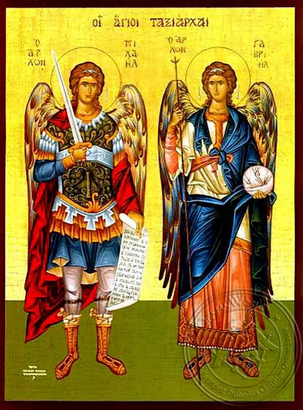 Собор святых Архангелов Михаила и Гавриила, в полный рост, рукописная икона