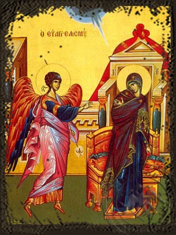 ხარება, ძველებურად გაფორმებული ბიზანტიური ხატი