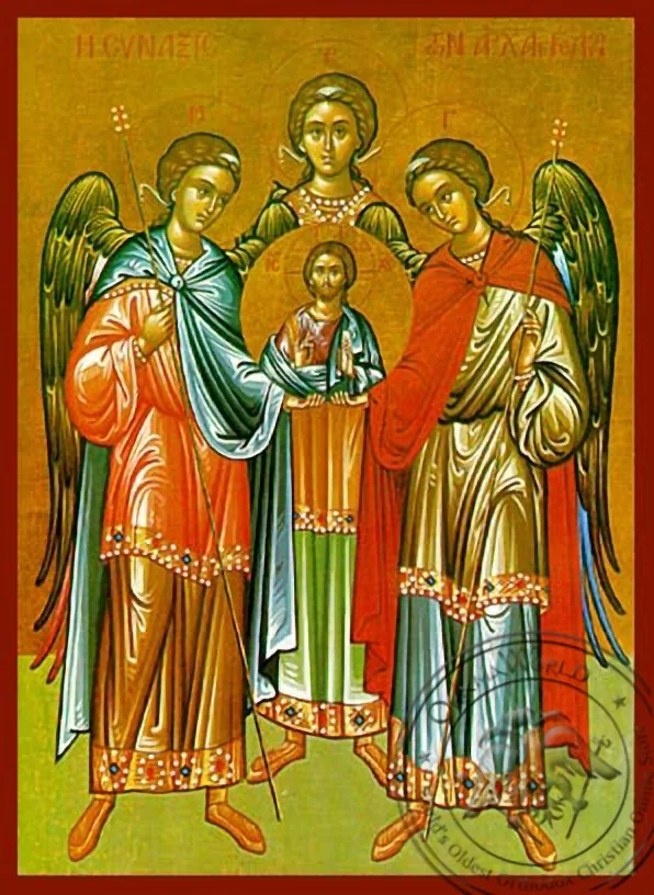 Собор святых Архангелов Михаила, Гавриила и Рафаила, в полный рост, рукописная икона