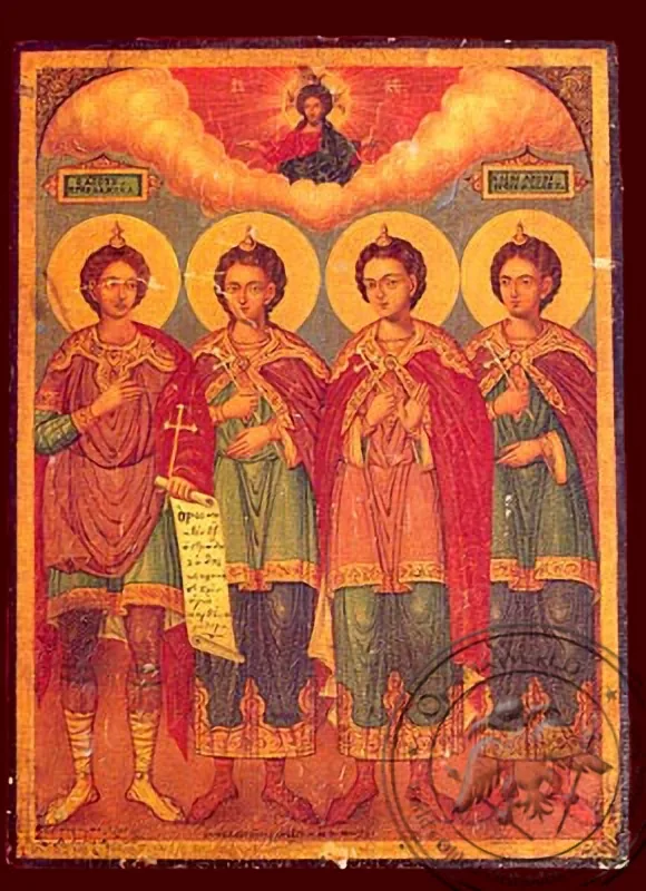 Анания, Азария, Мисаил & Даниил пророк, рукописная икона