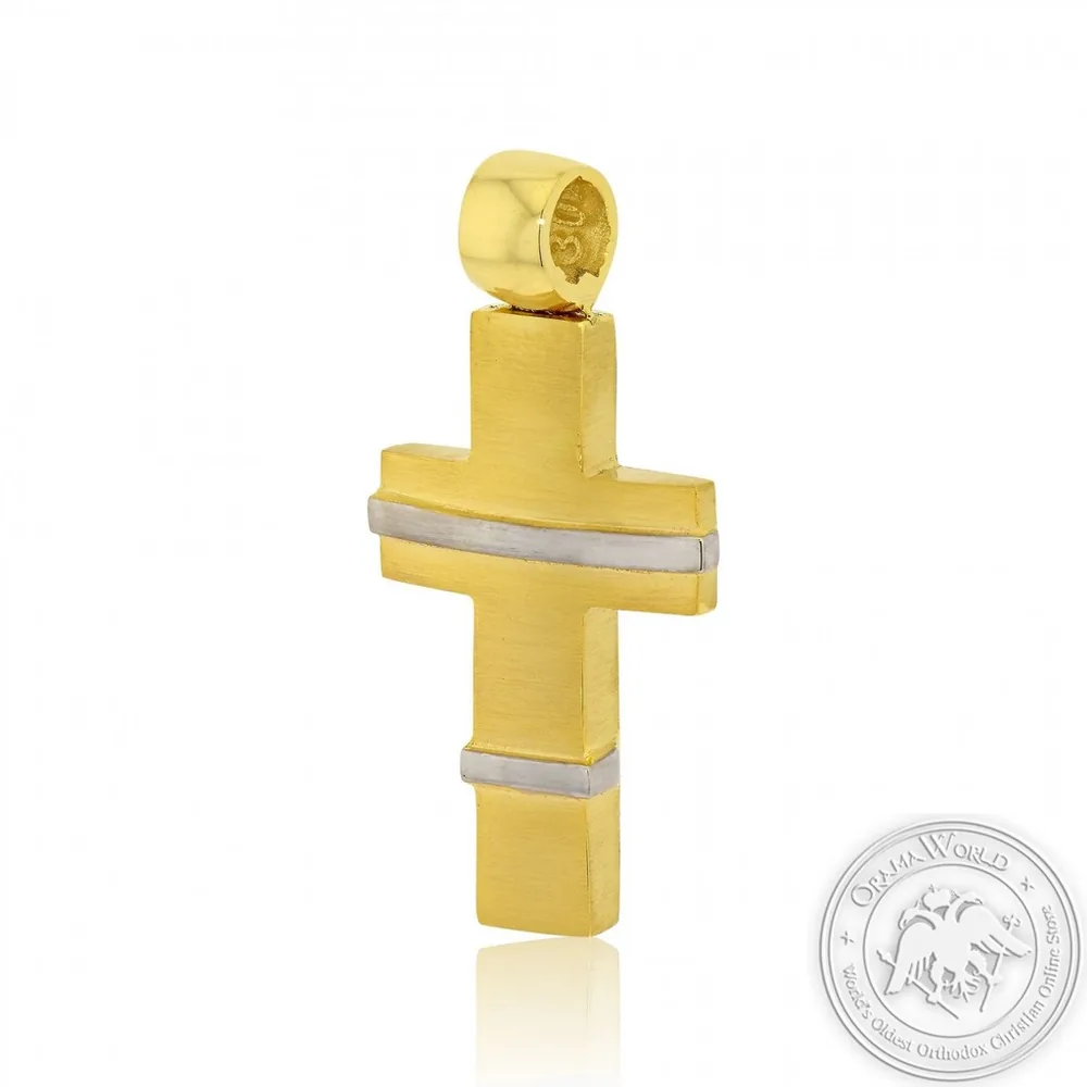 Christening Cross for Boys made of 14K Yellow and White Gold