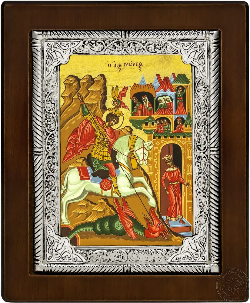 Святой Георгий, серебряная икона