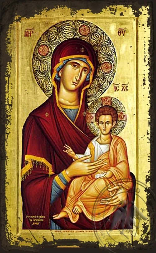 Богородица с Младенцем, Одигитрия, византийская икона под старину