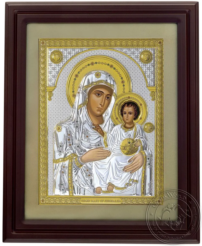 იერუსალიმის ღვთისმშობელი, ვერცხლის ხატი მინის ჩარჩოში
