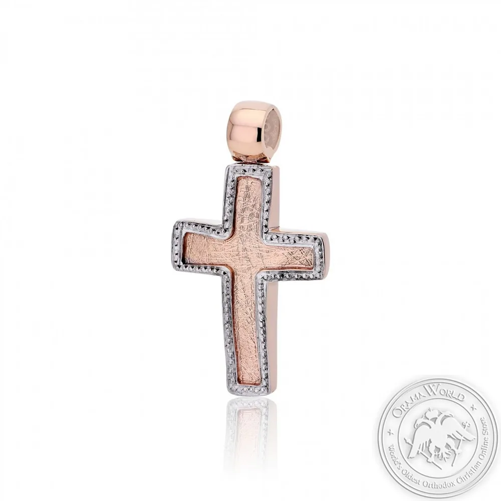 Christening Cross for Girls made of 14K Pink and White Gold