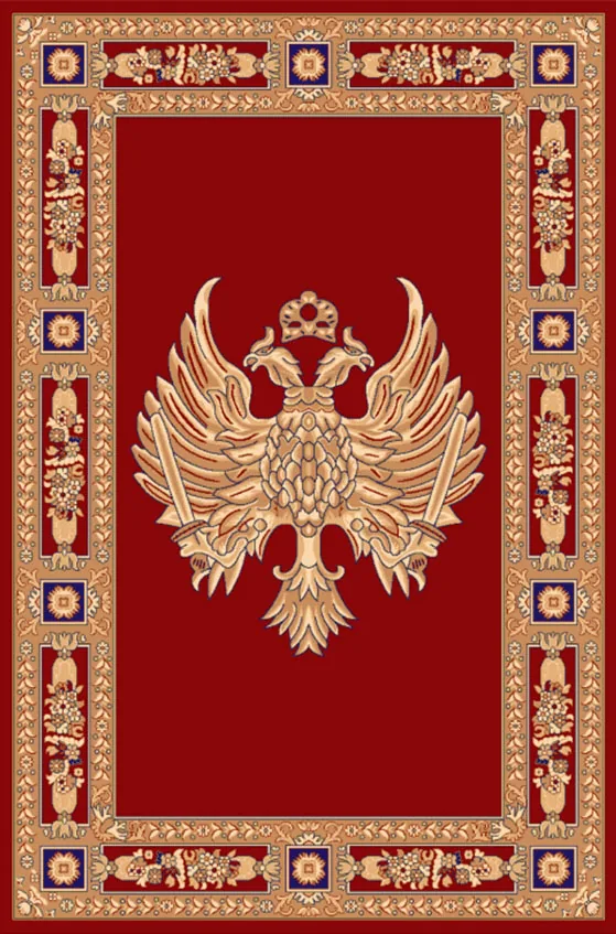 Rectangular Ecclesiastical Carpet with Double-headed Eagle in Red Color