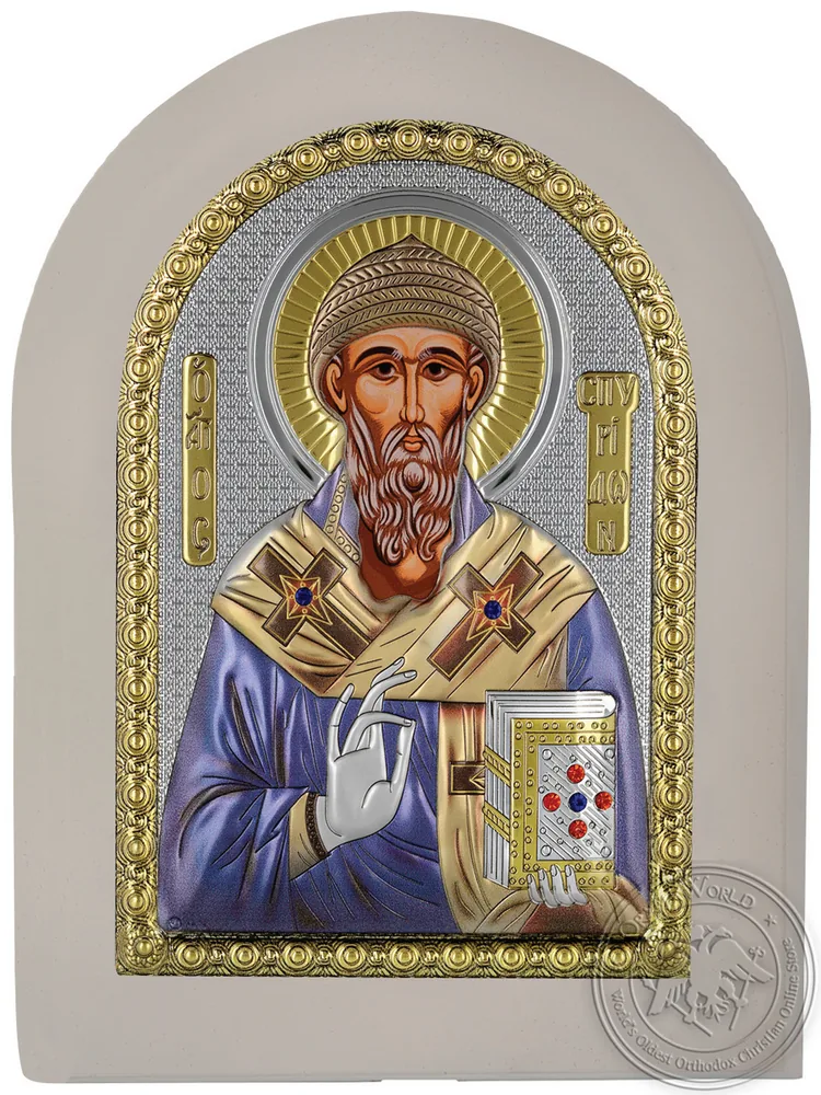 წმინდა სპირიდონი, ვერცხლისფერი ხატი თეთრ ხეზე