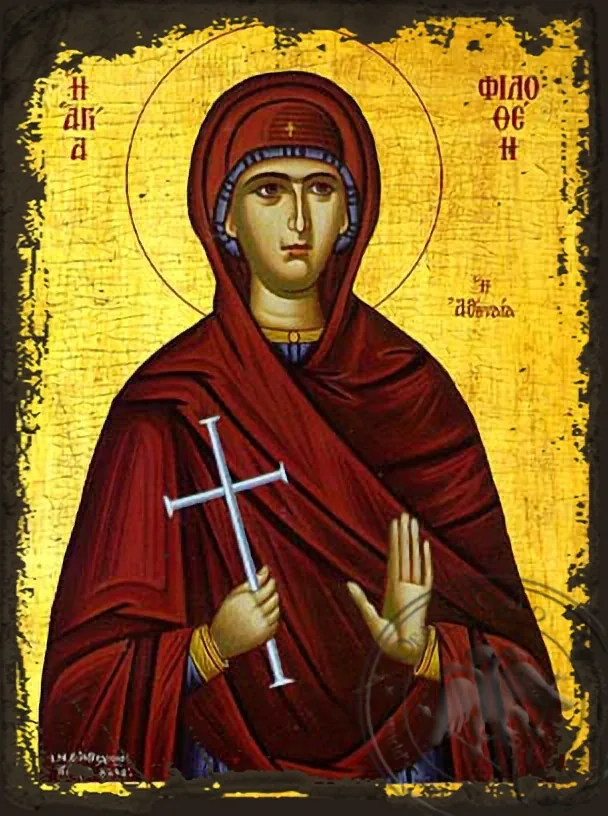 წმინდა ფილოთეა ათენელი, ძველებურად გაფორმებული ბიზანტიური ხატი