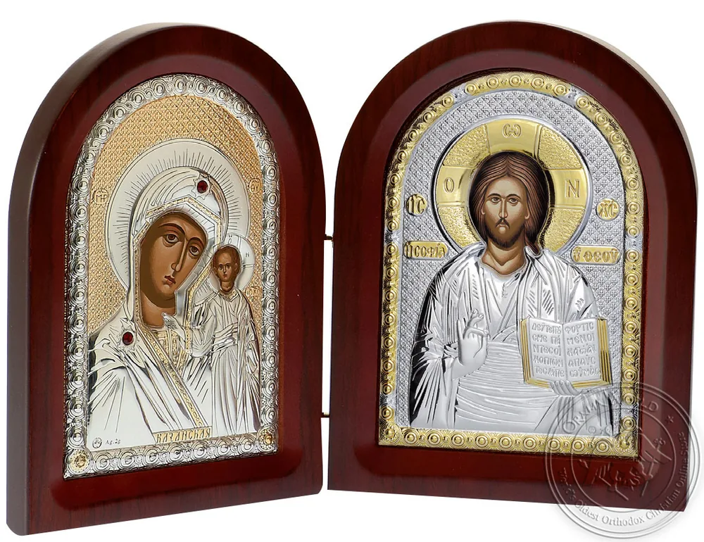 Diptych Virgin Mary - Jesus Christ - Silver Icon