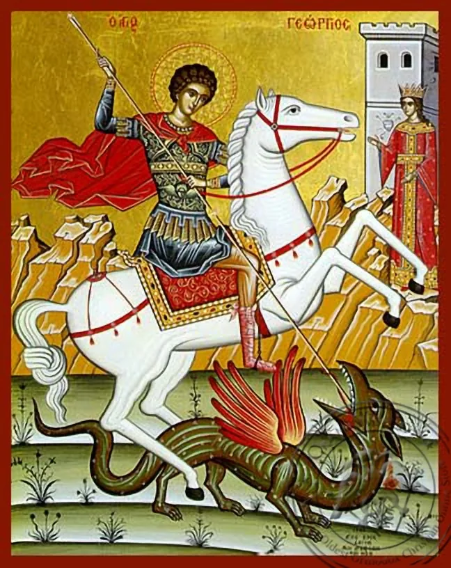 Святой великомученик Георгий, на коне, рукописная икона
